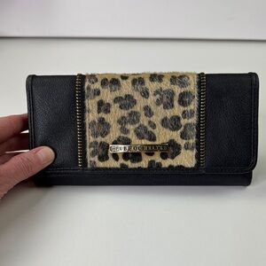 Club Rochelier Black and Tan Wallet with Leopard Print Design